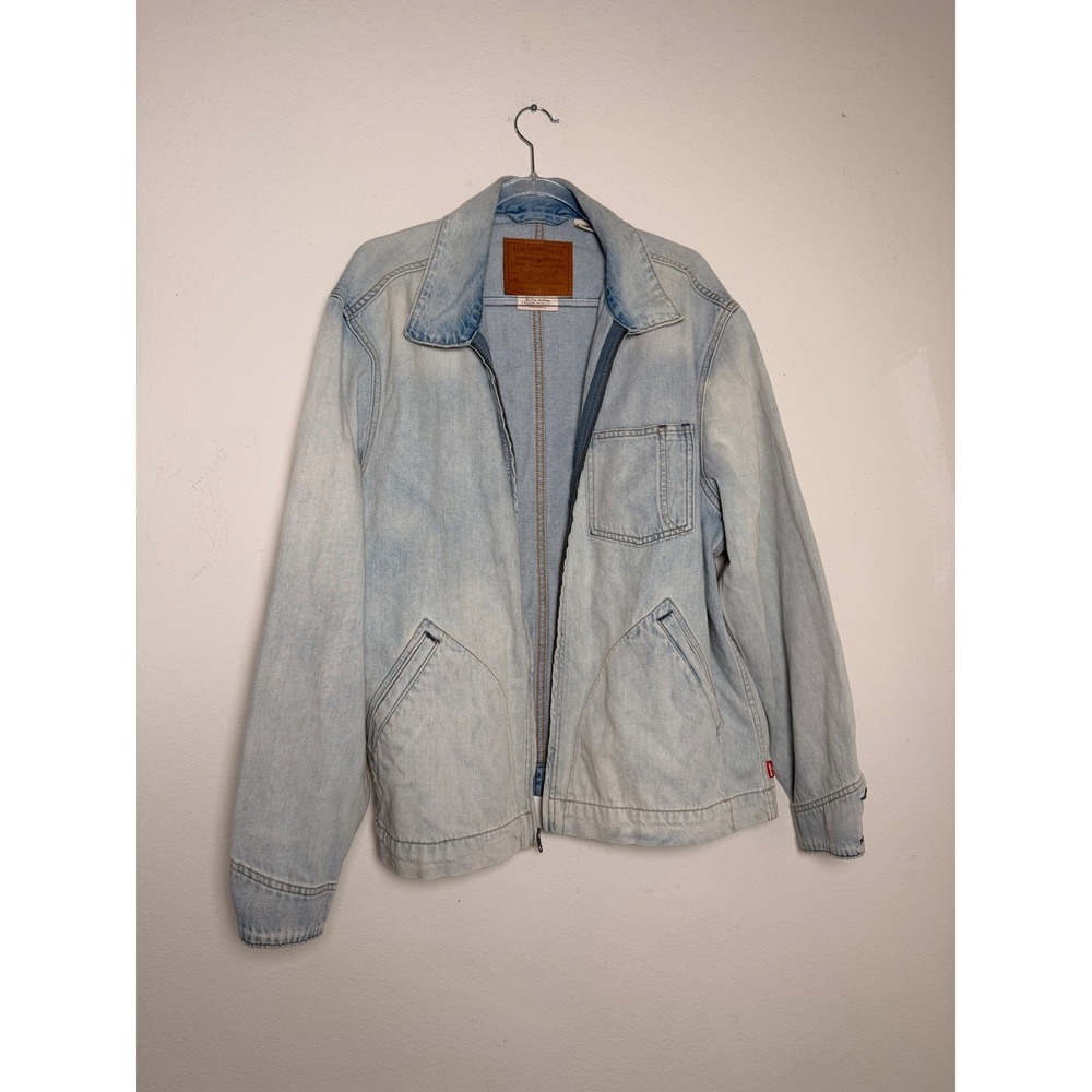 Levis Premium Relaxed Fit Denim Jacket Light Wash Blue Zip Up Mens Large